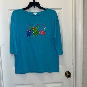 Ladies teal colored top Christmas